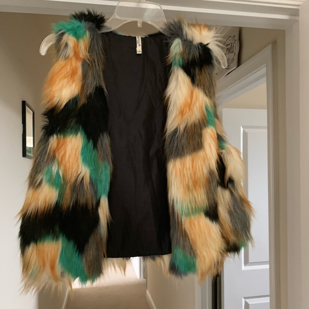 Multicolored faux fur vest